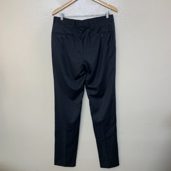 Nordstrom Men's Shop Flat Front Wool Trousers 32W Charcoal Raw Hem - Picture 4 of 11